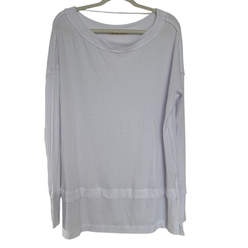 We The Free Thermal Waffle Knit Top Oversized White Long Sleeve Shirt Size M